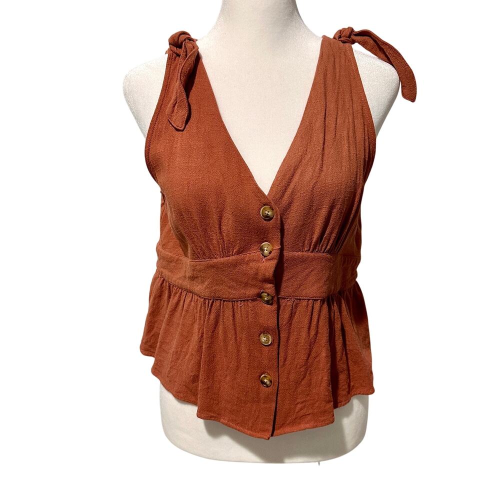 V neck, Baby doll waist top, burnt sienna, Paper Crane, L